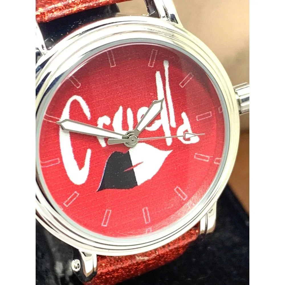Disney Cruella Women's Watch WDS001023 Quartz Silver 38mm Red Leather Ba…